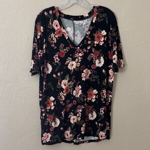 Torrid Favorite Tunic Super Soft V-Neck Tee Black Floral Women’s Plus Size 1X